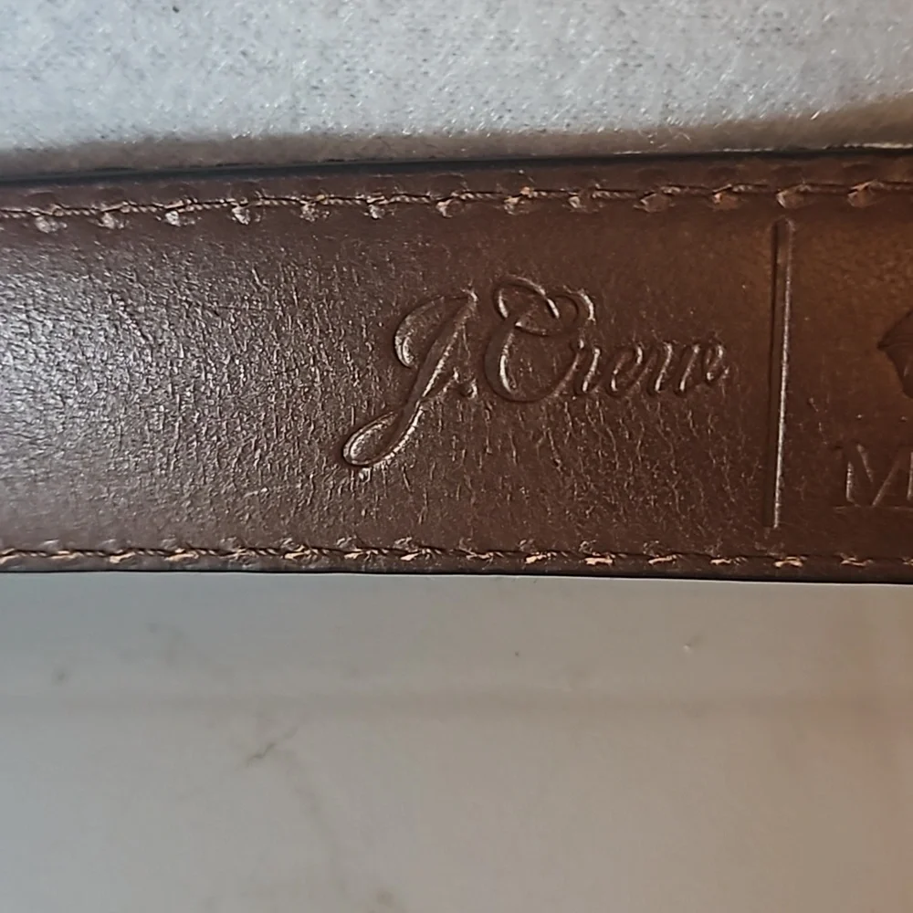 J Crew Moon Plaid Genuine Leather Belt sz 34 Brass hardware  Pre-owned